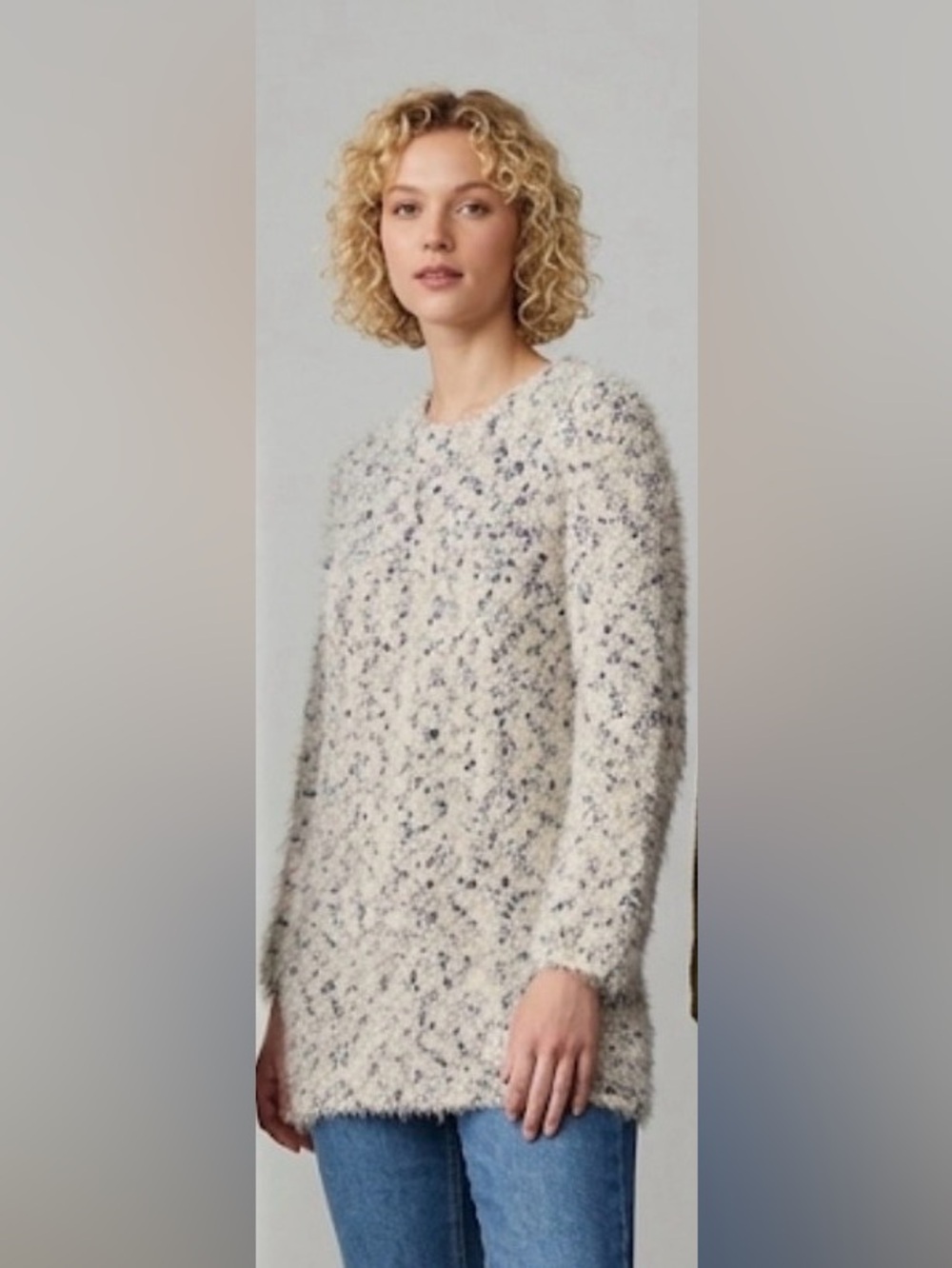 Lou & Grey Speckled Fuzzy Crewneck Sweater - Cream with Navy Flecks XS
